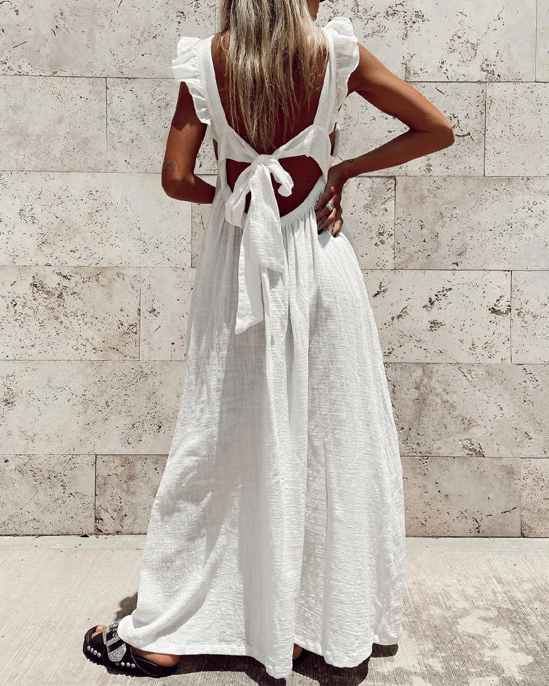 

Женское платье макси с оборками на подоле, длинное однотонное свободное Повседневное платье без рукавов с открытой спиной, весна-лето