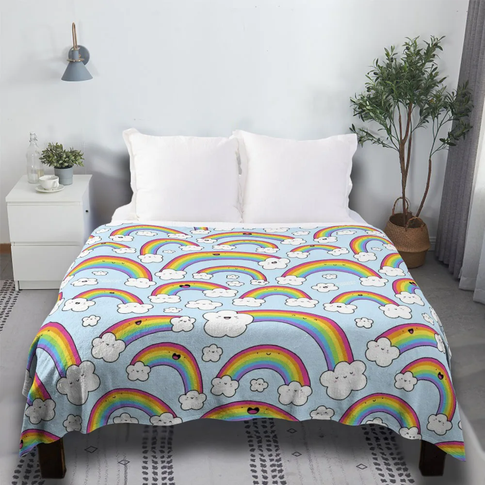 

Rainbows Everywhere! Weighted Pom Pom Hypebeast Decor Warm Flannel Thanksgiving Gifts Throw Blanket