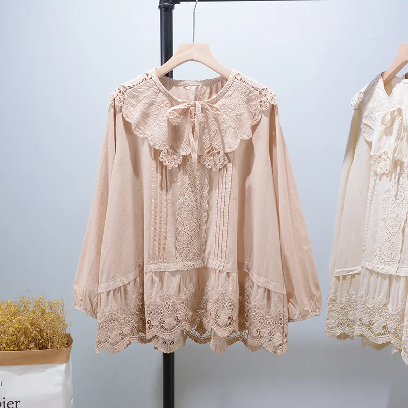 Весенняя Новинка милая рубашка Mori Series с вышивкой и длинными рукавами Женские