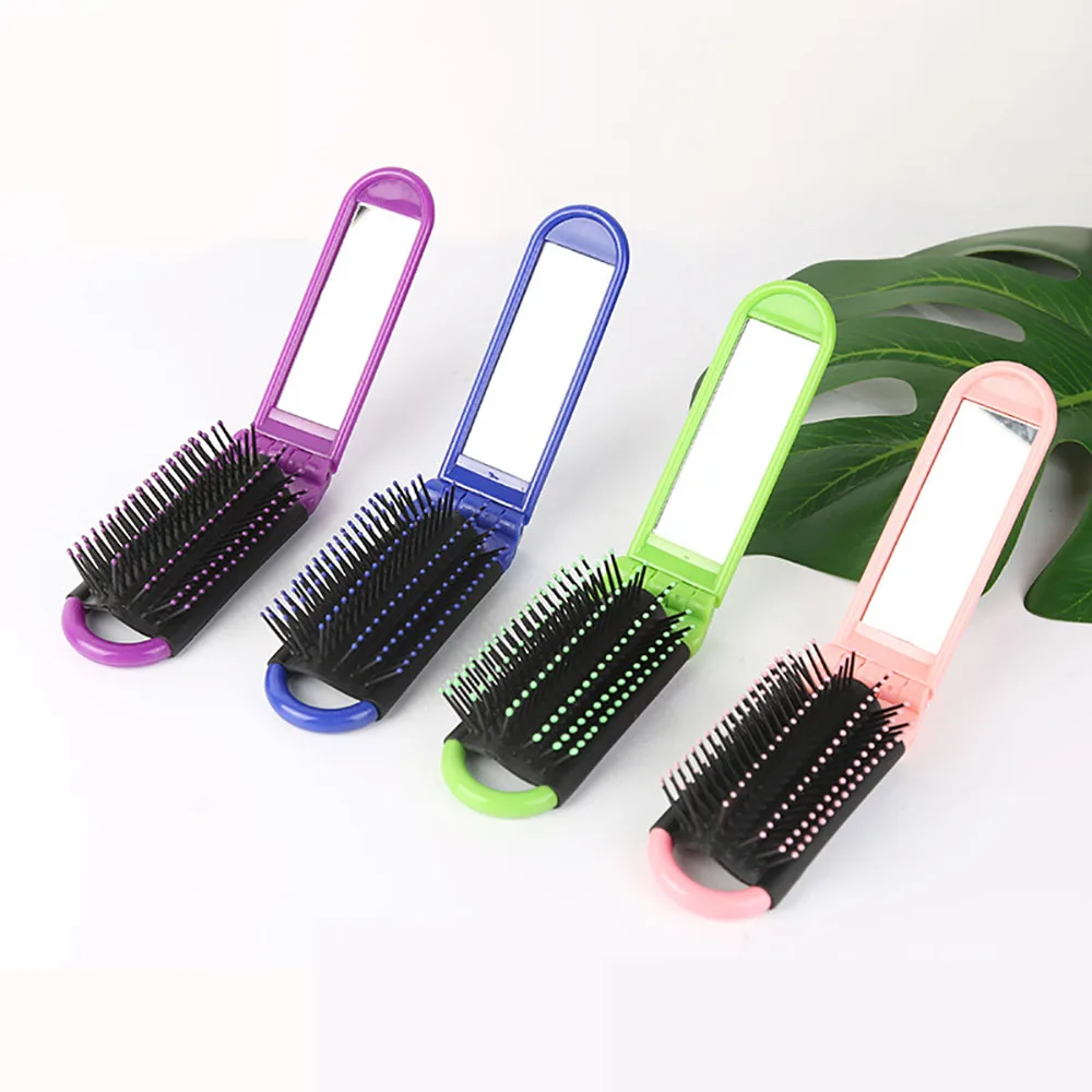 

Travel Foldable Hair Comb with Mirror Brush Massage Anti Static Hair Comb Hairdressing Personality Hairpin Styling Combs Tool