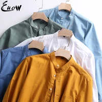 euow men clothing summer 100 cotton shirts men high quality fashion long sleeve tops casual luxury male shirts with collar 4xl