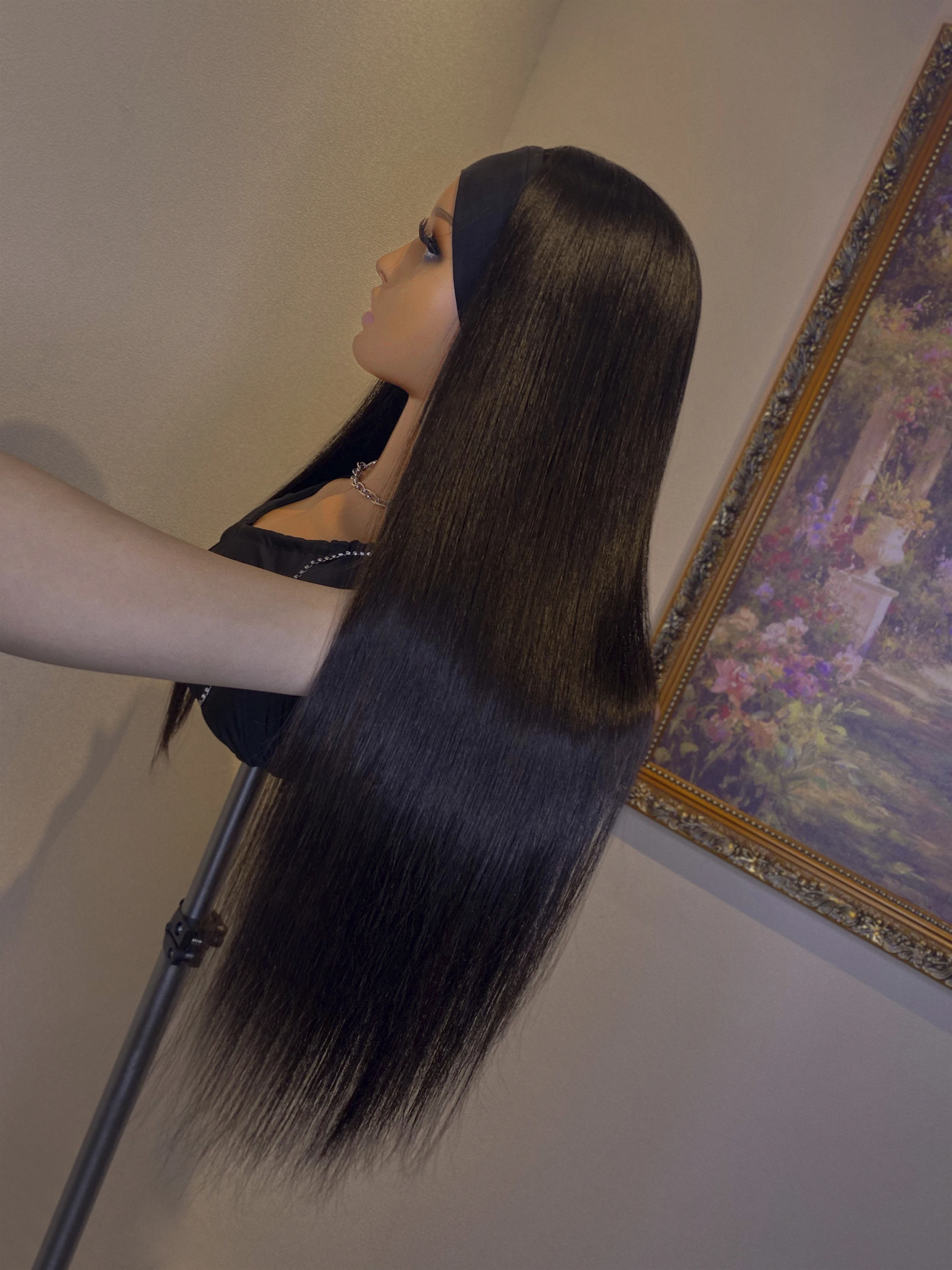 Headband Wig Human Hair Straight Scarf Wig Glueless Brazilian Wigs For Black Women Remy Full Machine Made Wig 180% Density