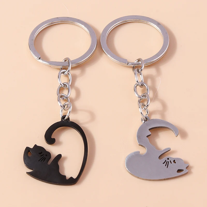 

Cute Stainless Steel Love Heart Puzzle Cat Keychain Couple Lover Animal Matching Keyring Pendants for Valentine's Day Gifts