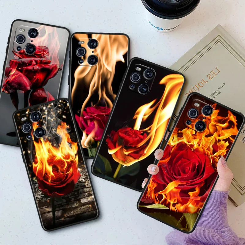 

Beautiful Red Roses Phone Case For OPPO Find X5 X3 X2 K10 F21S F21 F9 F7 F5 Neo Pro Lite Black Silicone Soft Cover