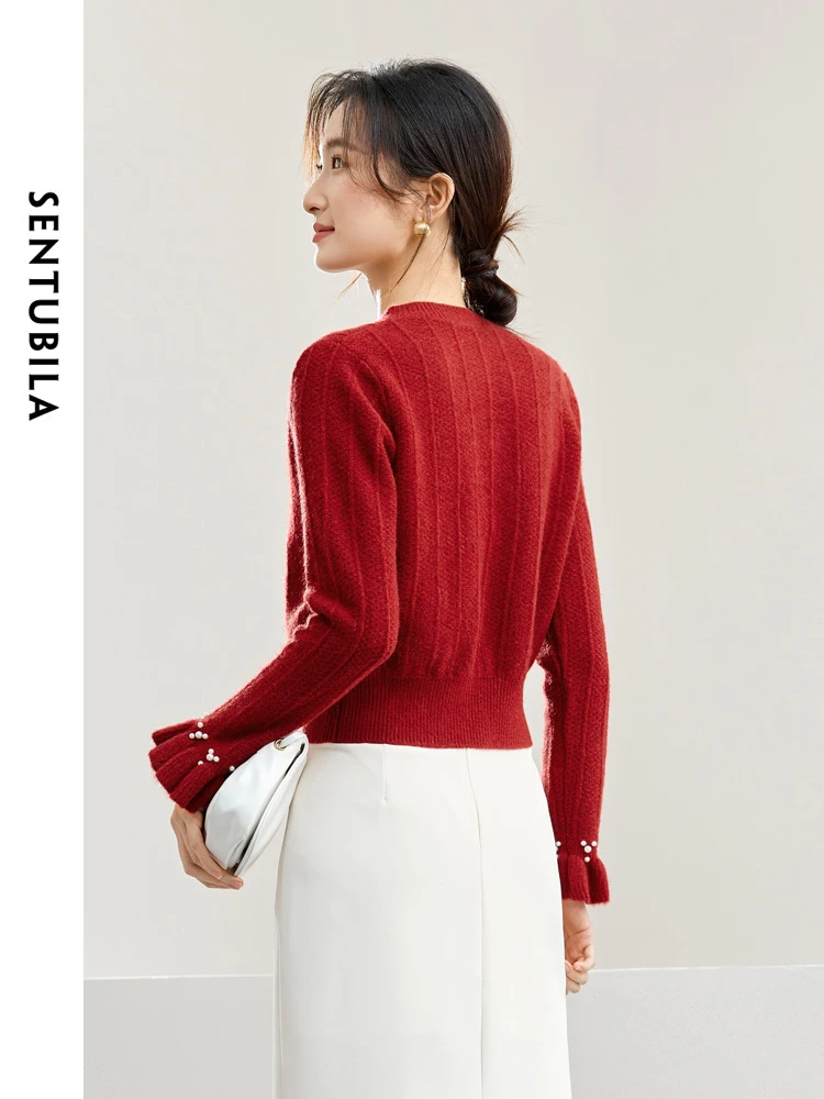 SENTUBILA весенний вязаный укороченный кардиган с круглым вырезом и