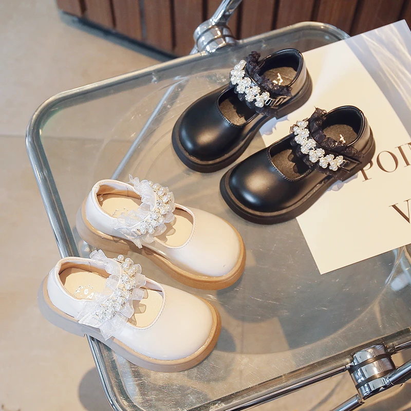 

Fashion Girls Sandal with Low Heel PU Leather Mary Jane Four Seasons Princess Shoes Pearl Decoration School Party Girls Shoes