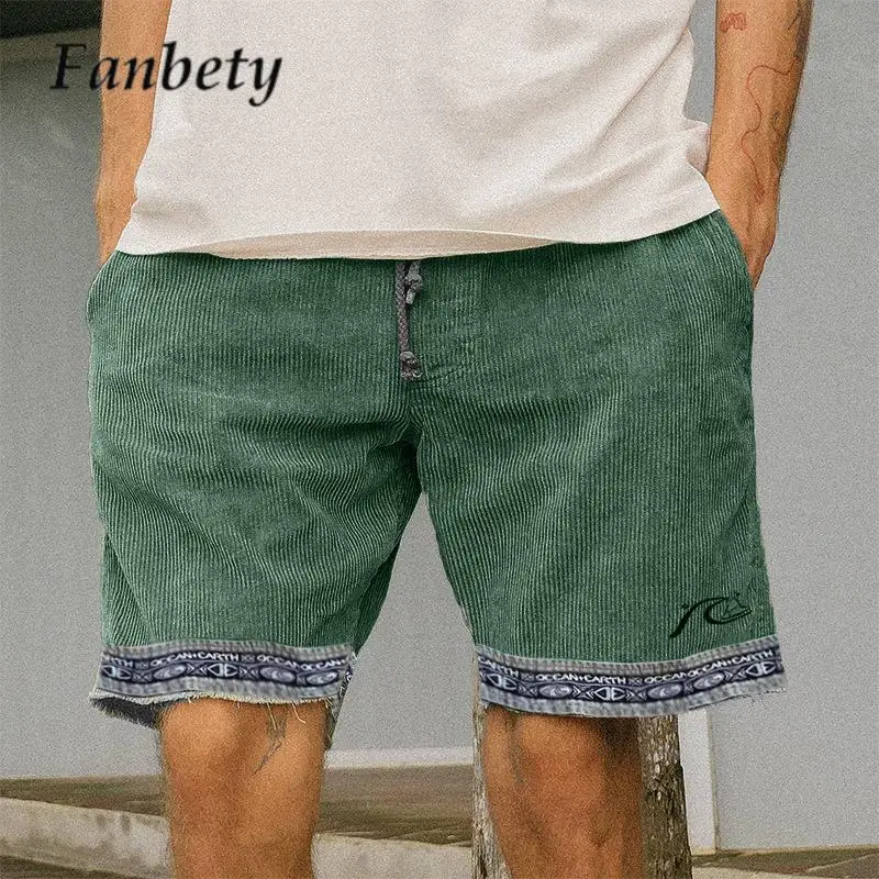 

Шорты мужские вельветовые с карманами, модные короткие штаны с принтом, винтажные повседневные пляжные, для бега, одежда для серфинга, на лето