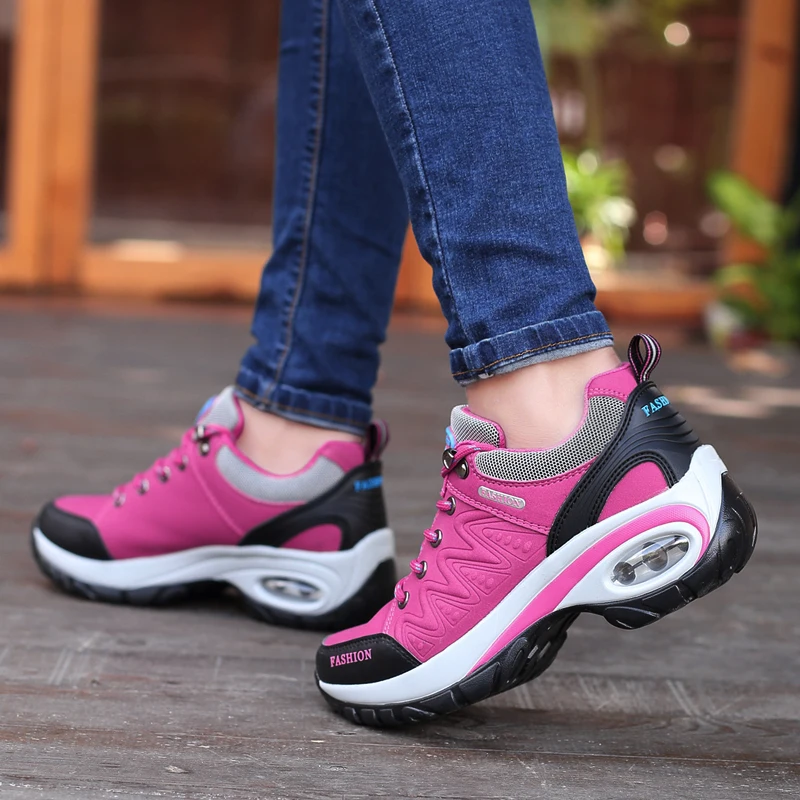 

Outdoor Camping Climbing Hiking Trekking Shoes for Women Height 6cm Increase Sport Baskets Casual Sneakers Ladies Cushion Shoes