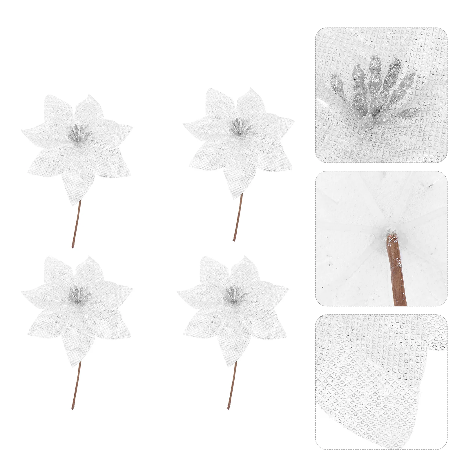 

Christmas Poinsettia Flowers Artificial Tree Flowerornaments Decorations Glitter Toppers Decor Stems Floral Picks Wedding