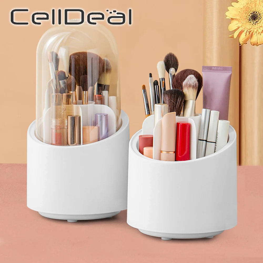 

Multifunction 360° Rotating Makeup Brush Bucket Pen Pencil Holder Dust-proof Cosmetic Storage Box Compartment Desktop Organizer
