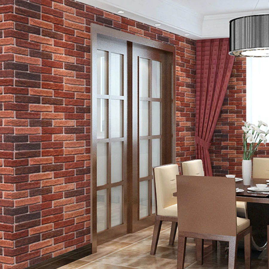 

Retro Wallpaper Self-adhesive Waterproof Moisture-proof Red Brick Wall Sticker PVC Thick Dining Room Study Background Wall Paper
