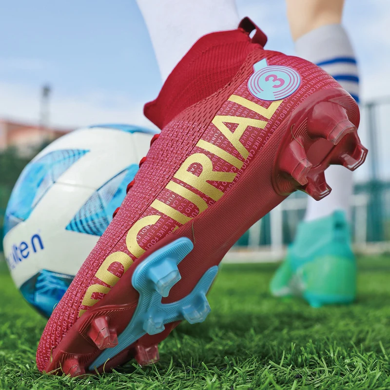 Soccer Shoes Society Professional High Ankle Childrens Athletic Grass Training FG/TF Soccer Cleats Spring Football Boots for Men