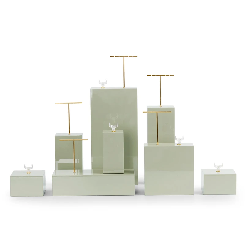 Oirlv Minimalism Gloss Lacquered Solid Wood Ring Bracelet Square Holder Earring Pendant Jewelry Organizer Display Set