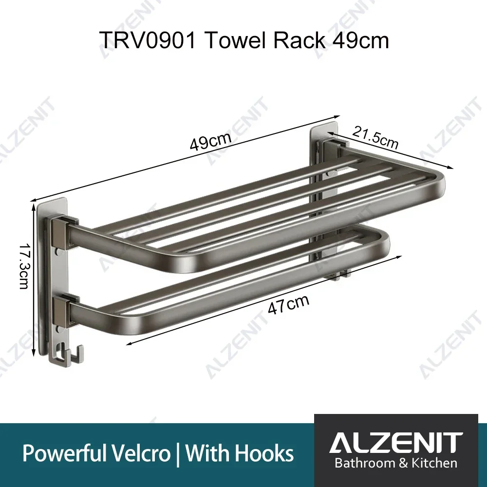 Подвижная вешалка для полотенец ALZENIT из алюминия серого цвета