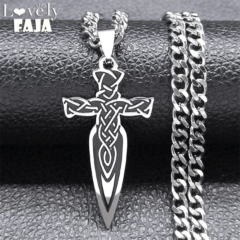 

Celtic Irish Knot Sword Dagger Necklace for Women Men Viking Stainless Steel Silver Color Chain Pendant Necklaces Jewelry N7921