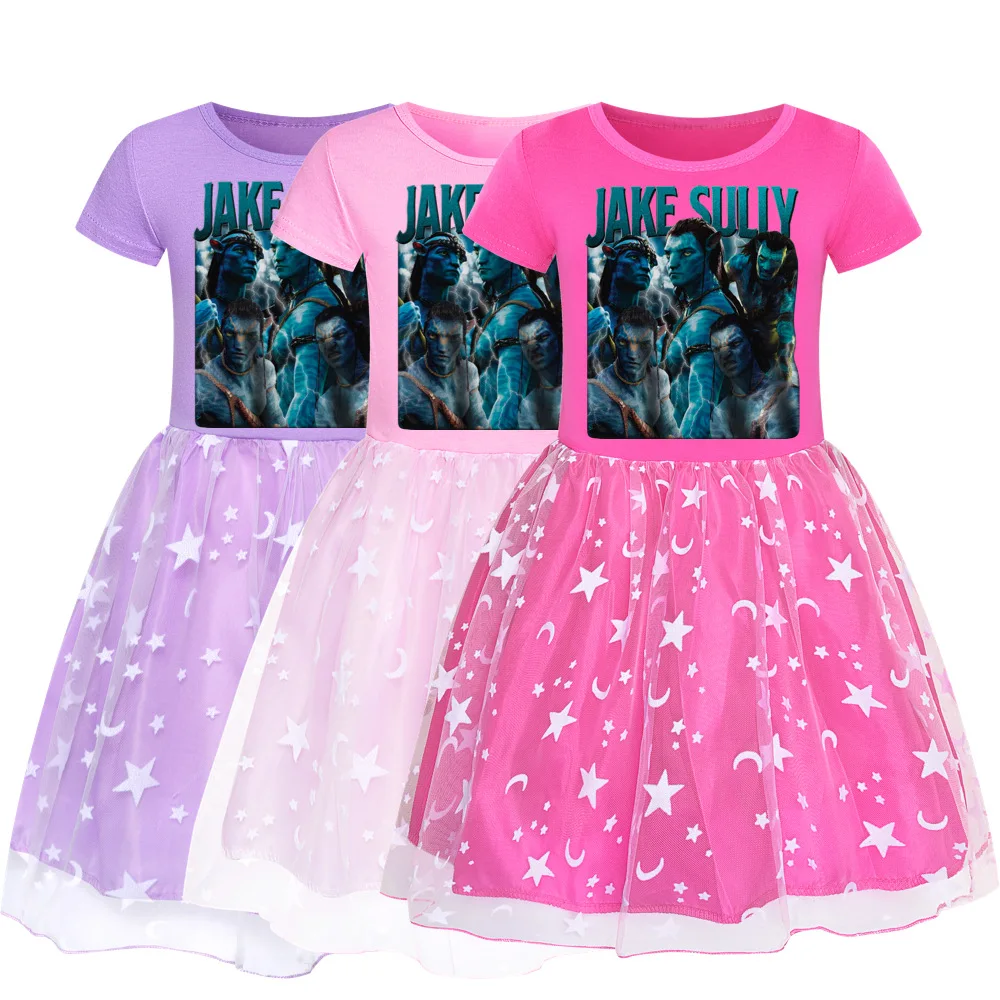 

Disney Avatar Summer Kids Clothes Girls Short Sleeve Dresses Princess Birthday Party Costume Vestidos Outfits Cloth
