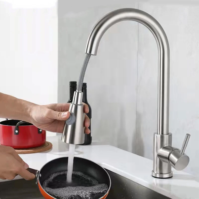 

Touch-Sensing Stainless Steel Rotating Faucet Pull-Out Retractable Household Kitchen Sink Bathroom Hot And Cold Faucet