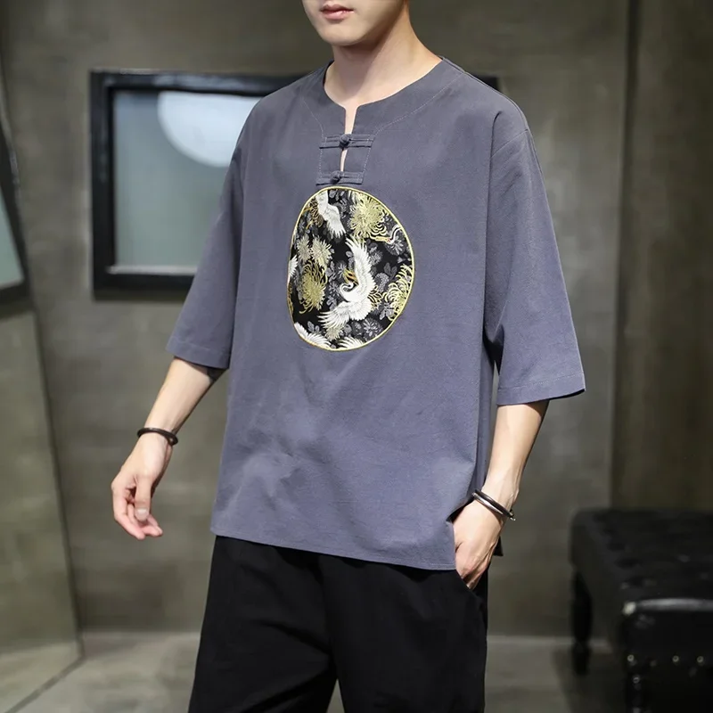 Лето 2020 китайские рубашки ханьфу азиатская одежда Чонсам Топ тайчи мужской