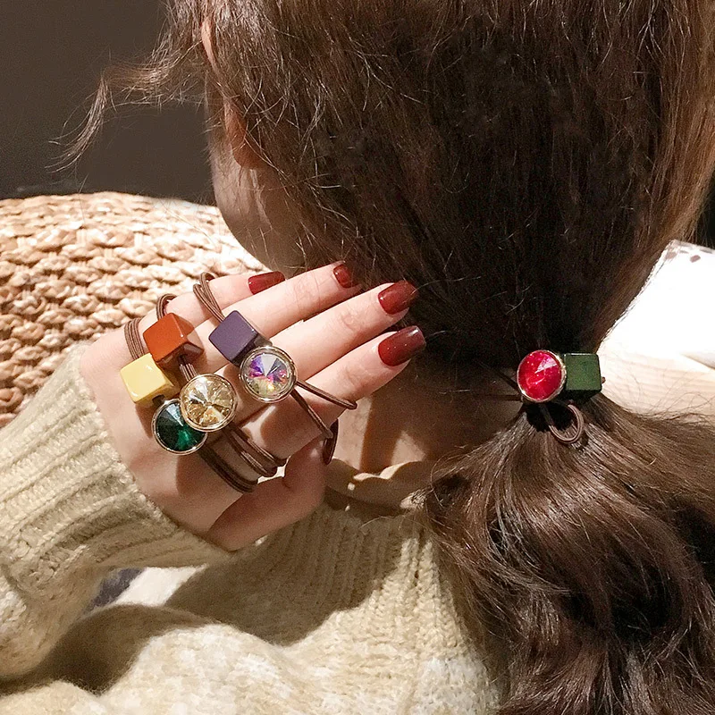 Новинка 2020 корейские милые резинки для волос девочек простые цветные кубические