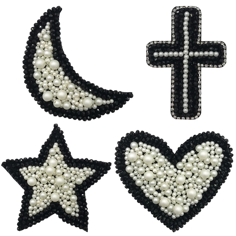 

Frosted Pearl Crystal Rhinestone Handmade Love Moon Star Cross Patch Punk Style Poker Applique Sewing Dress Bag Shoes Accessory