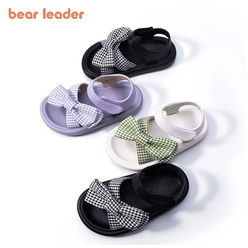 

Bear Leader/летние сандалии для девочек; Пляжная обувь с бантом; Босоножки принцессы в клетку; Нескользящая обувь на мягкой подошве для девочек; С...