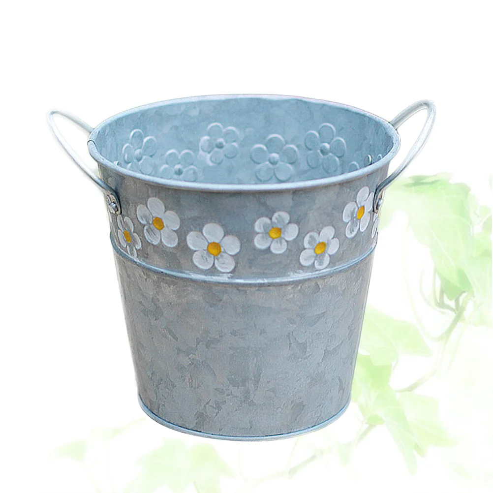 

Цветочный горшок, винтажная Маргаритка, рельефный сад, металлический жестяной фотогоршок с ручкой, ретро, украшение для дома, свадебное окн...