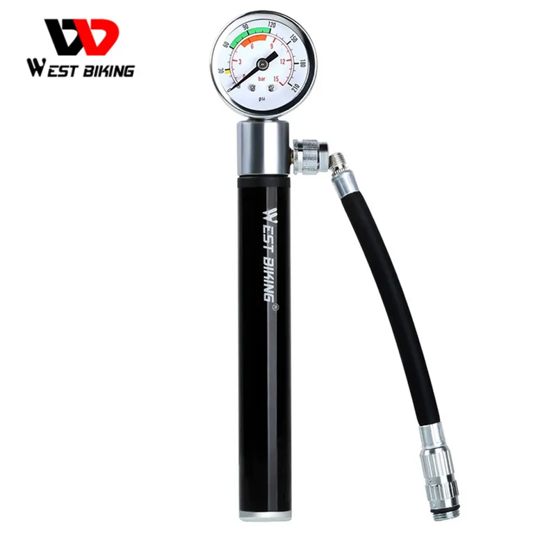 

WEST BIKING 120Psi Portable Bicycle Pump With Pressure Gauge Presta Schrader Valve Pump For Ball Road MTB Tire Bike Cycling Pump