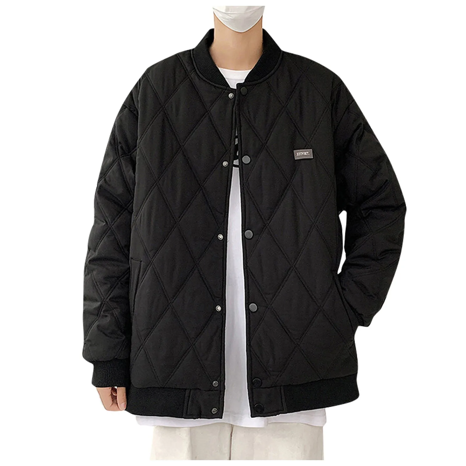 

2023 New Coat Men Autumn Winter Plus Velvet Thickened Baseball Uniform Long-sleeved Cotton-padded Solid-color Jacket