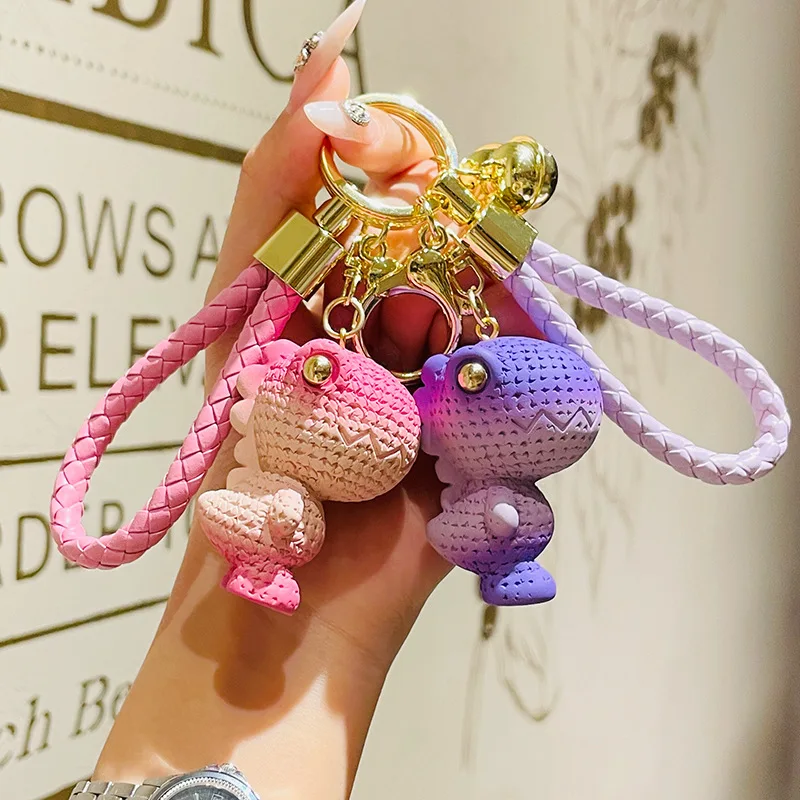 

Gradient Woolen Dinosaur Keychain Personality Creative Doll Resin Keyring Exquisite Couple Bag Car Pendant Key Chain Gifts New