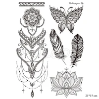 tattoo sticker hanna series fake tatoo butterfly feather mandala necklace flower black tatto body art for women girl men