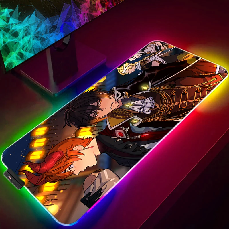 Фото Коврик для мыши Xxl Genshin Impact со светодиодный светильник, игровой коврик для мыши RGB, Настольный коврик, аксессуары для ПК, милый игровой коврик, большая Люминесцентная мышь №5