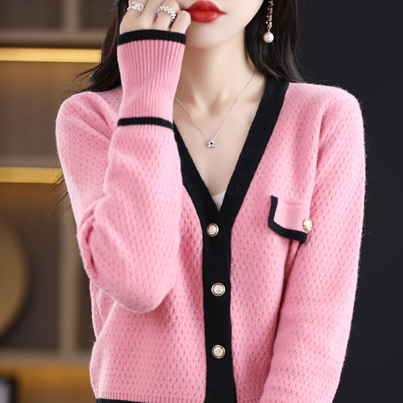 

Длинный шерстяной свитер Xiaoxiangfeng для осени корейский женский свитер новинка 100 весенний кардиган с рукавами пальто шерстяной чистый свитер с V-образным вырезом
