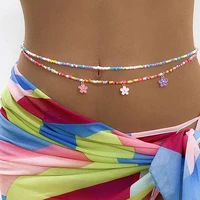 european and american simple contrast color double layer bead woven body chain flower waist chain female