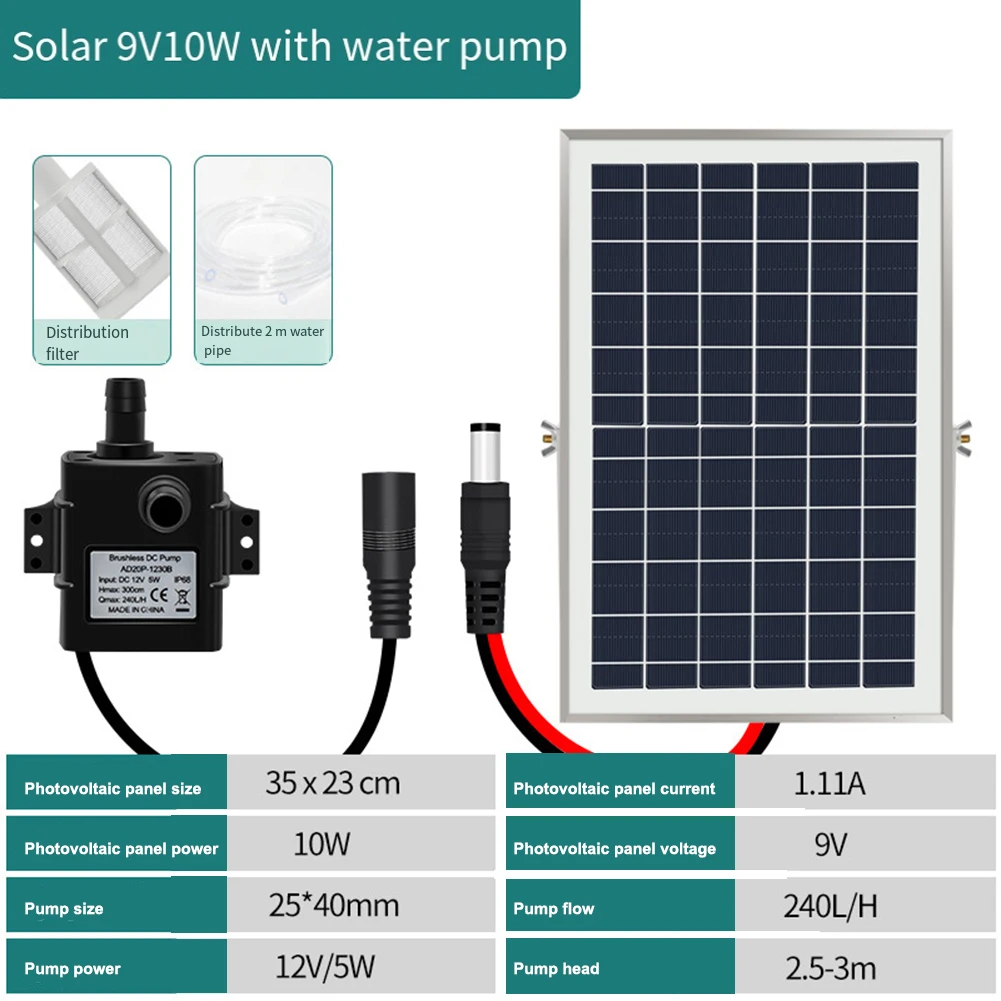 Водяной насос с солнечной панелью бесшумный погружной для фильтрации рыбного