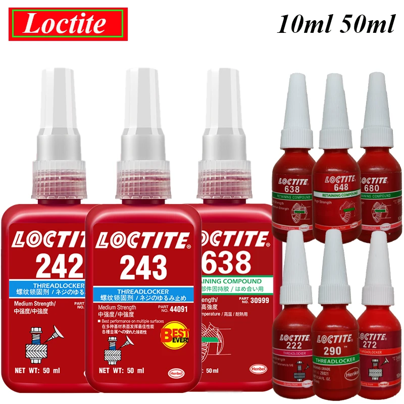 10ml 50ml Loctite 243 222 242 272 Screw Glue 638 648 680 Cylinder Locking Adhesive 609 620 Thread Locker 262 263 270 271 277 290