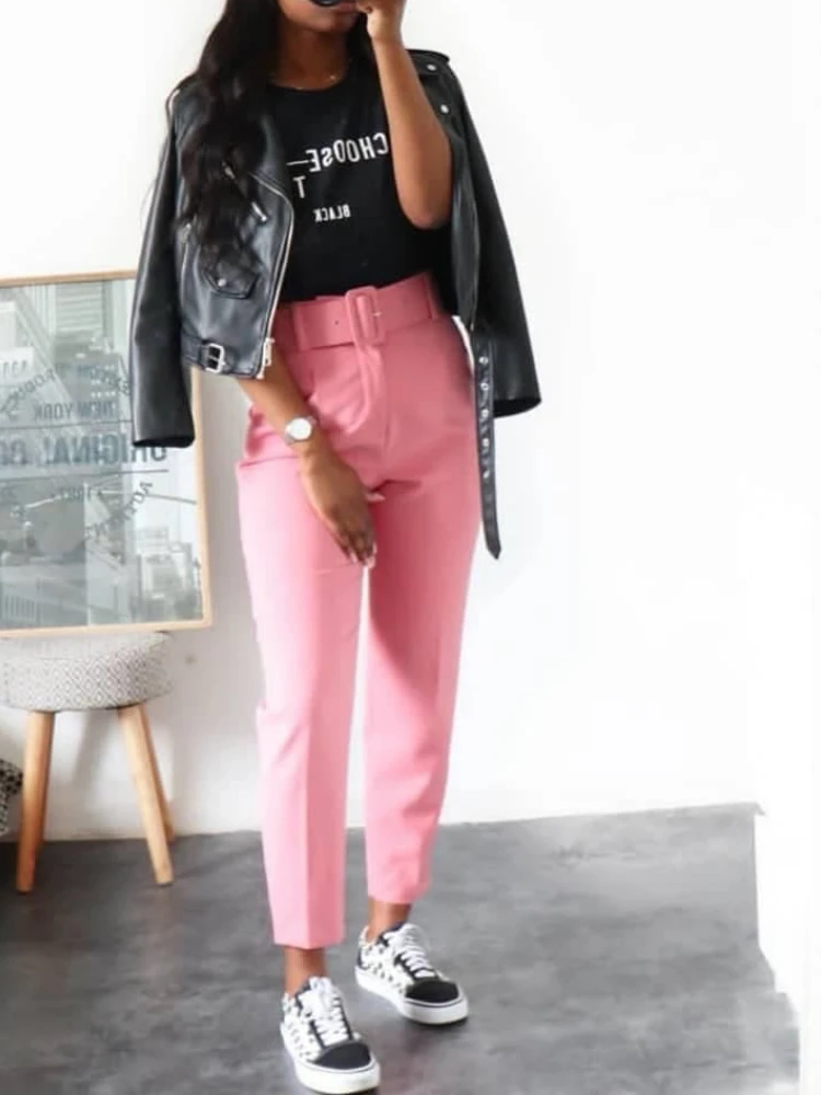 

New 2023 Women Pant Spring Summer Fashion Temperament Black High Waist Slim Fit Office Lady Pockets Women's Professional Pants