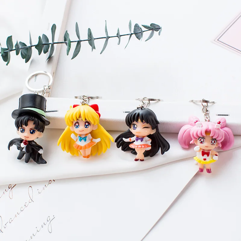 

Wholesale Anime Sailor Moon Cute Keychains Luna cat Schoolbag Small Pendant Tsukino Usagi Chaveiro Charm Girl Birthday Gift