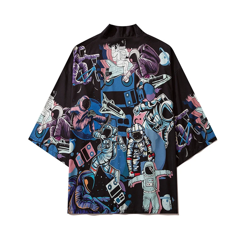 

Japanese Fashion Men Clothes Summer Streetwear Astronaut Print Kimono Cardigan Taoist Robe Men Unisex Trend Kimonos Streetwear