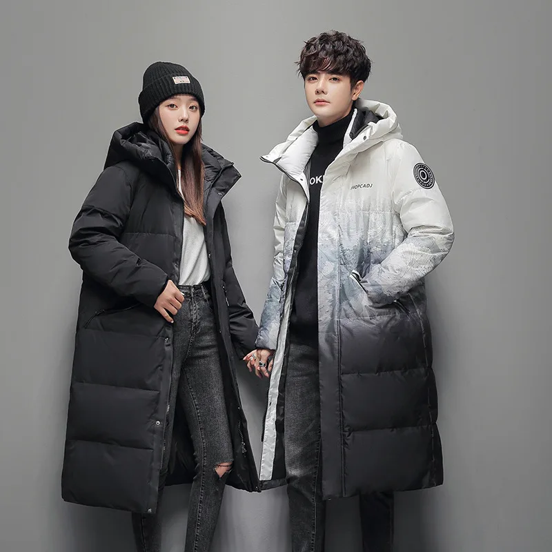 Winter wear 2022 new couple down jacket men's and women's mid-length over-the-knee winter hooded gradient warm jacket