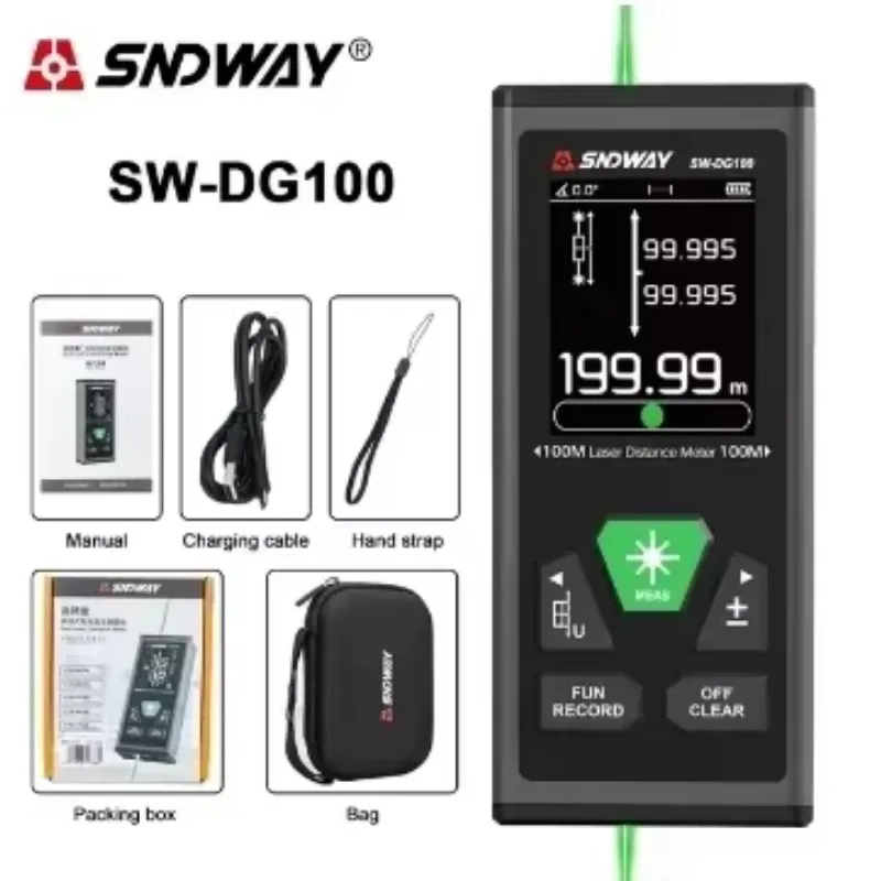 

SNDWAY Новый двойной лазерный дальномер 60 м 100 м двусторонний лазерный дальномер с электронным углом, перезаряжаемый, магнетизм, M/in/Ft