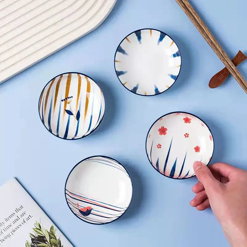 

Japanese Style Ins Round Sauce Dish Ceramic Cute Underglaze Color Dish Sauce Dish