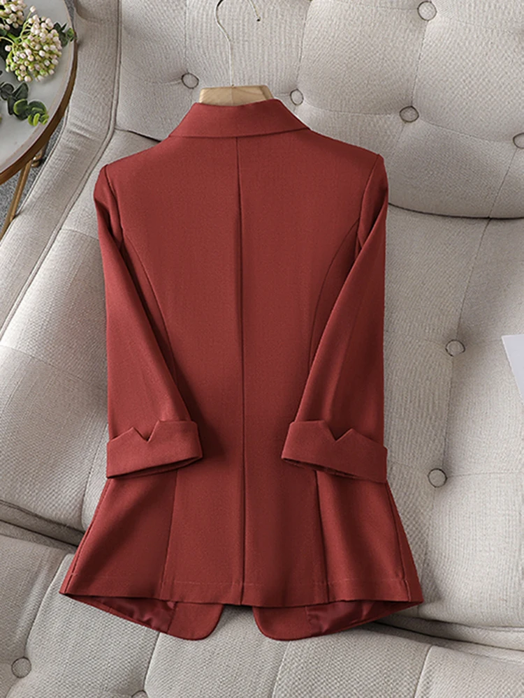 Elegant Office Lady Blazer for Women Spring Summer Three Quarter Sleeves Jacket Coat Single Button Plus Size Outerwear Tops