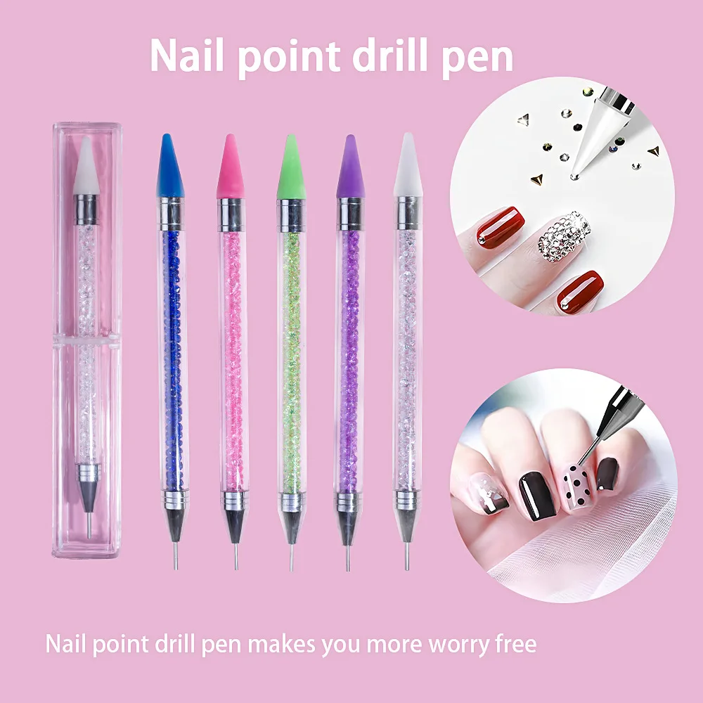 

1pcs Point Rhinestones Gems 2 In 1 Double Ends Dotting Drill Nail Art Tools Dual Heads Acrylic Dotting Wax Pen DIY Accessories