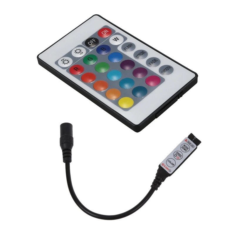 

RGB LED Strip Bar Strip Controller 12A 12V 24V Dimmer Black & 24 Buttons Mini IR Remote Controller For RGB LED Strip