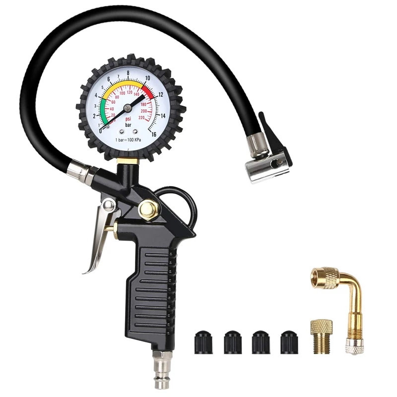 

Car Tire Pressure Gauge 220 PSI Tire Inflator with 90 Degree Valve Extender Air Compressor for Car Motorcycle Bike Truck