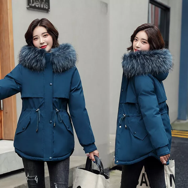 New2022 Collar winter Jacket women 2021 winter loose heavy hair collar chic plush inside Down jacket 9611