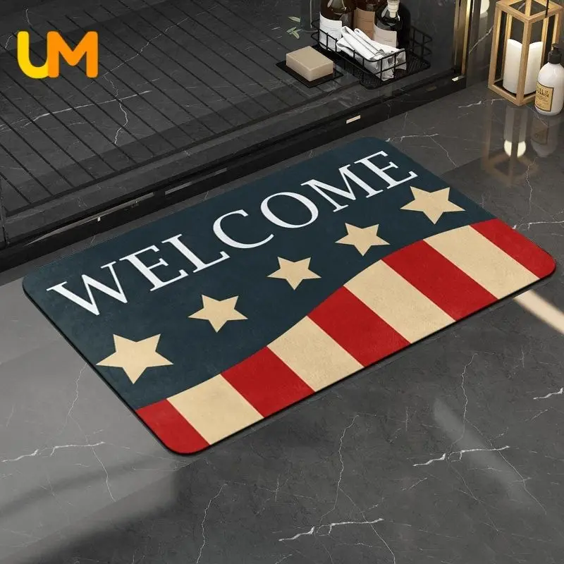 

Welcome Entrance Doormat USA National Flag Carpet For Living Room Bedroom Rug Decor 3d Non-slip Bathmat Water Absorb Foot Mat