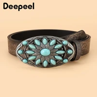 1pc womens retro embossed decorative belt fashion alloy smooth stones buckles waistband with jeans ladies wide female belts