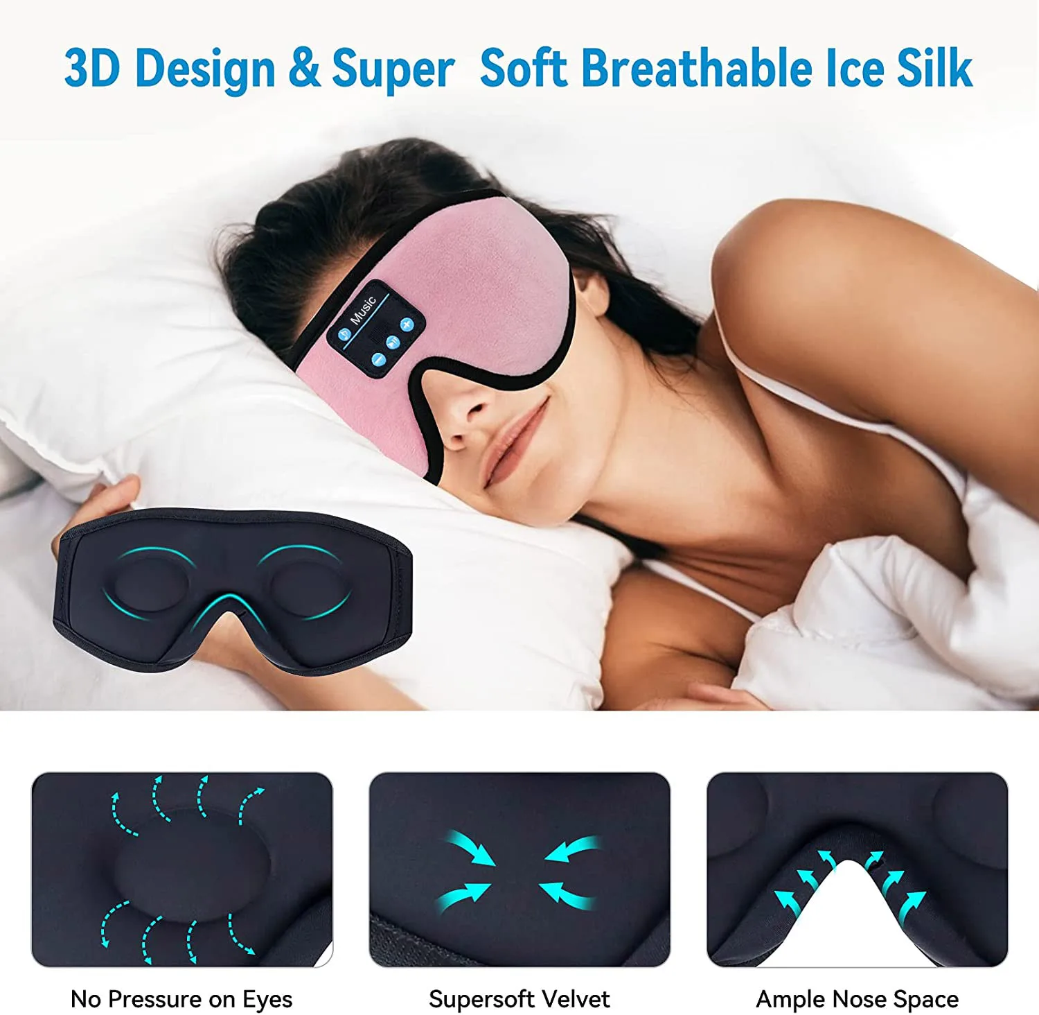 Tanie Nowe Słuchawki Sleep Bluetooth 3D Maska Do Spania Bezprzewodowe Słuchawki Do Spania Z Wbudowanym Głośnikiem HD Idealne Do Podkładów Bocznych