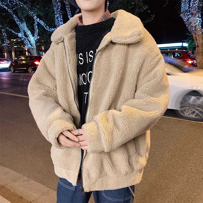 

2021 Winter Lamb Hair Jacket Men Warm Fashion Parka Men Thicken Plush Short Coat Man Streetwear Loose Cotton Clothes Male S-5XL